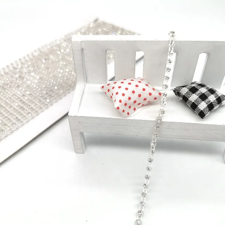 fashion ss3.5 ss6 ss8 transparent crystal stone AB clear white plastic banding Rhinestone cup trim chain for clothing