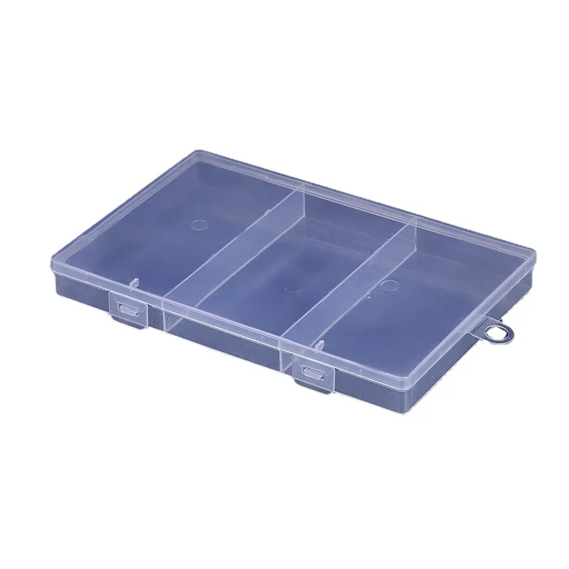 Transparent plastic 3-compartment box rectangular jewelry tool with fish hook sample parts box head fishing gear packaging