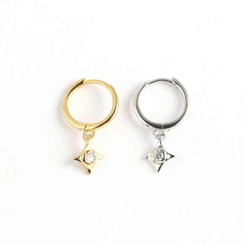 cz hoop earrings 925 sterling silver Holiday CZ Geometry rhombus hoop earrings
