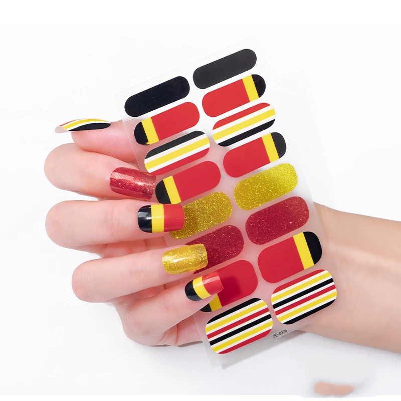 Custom LOGO OEM Private label brazil country flag soccer game nail art sticker Korean nail-wrap wraps overlay latest designs