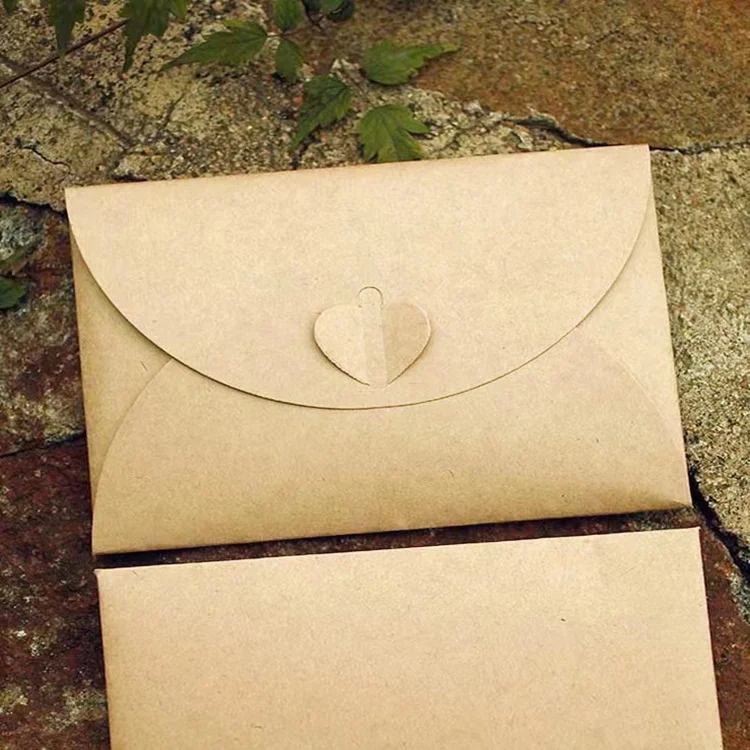 New love button brown kraft paper business invitation greeting cards packaging folding envelopes