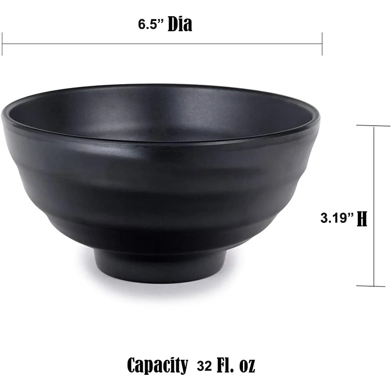 Restaurant PHO Noodle Serving Bowls 6 PCS Japanese Black Melamine Ramen Bowl Set