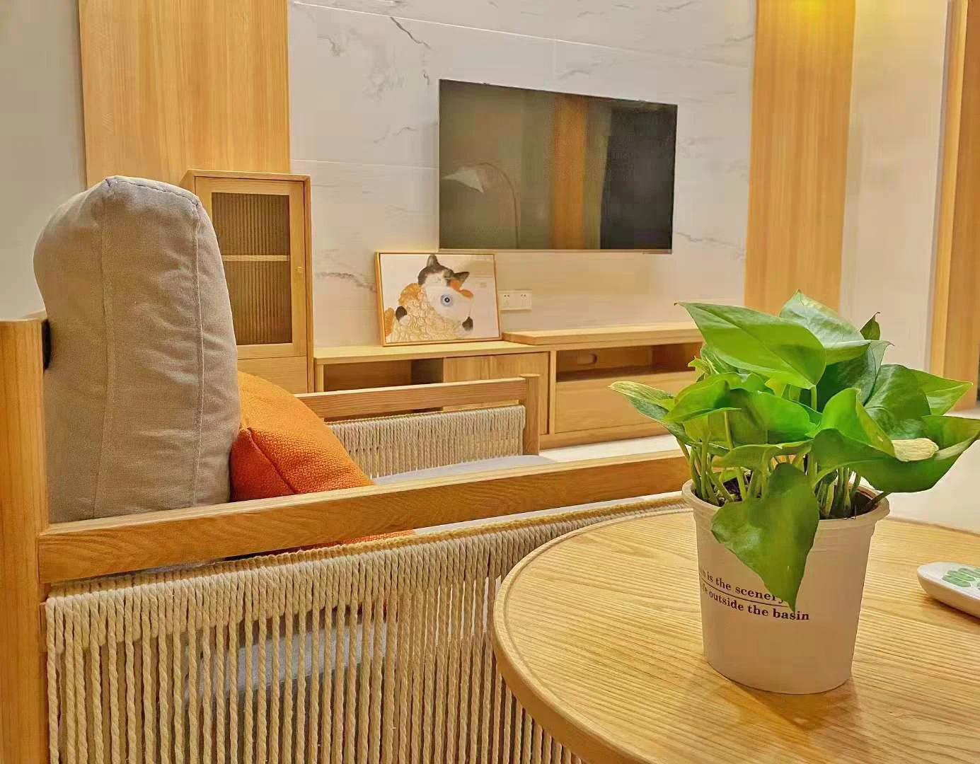 Кресло для отдыха с подлокотником из вязаной веревки и рамой из ясеня, прочная домашняя мебель из массива дерева, одноместный диван-стул