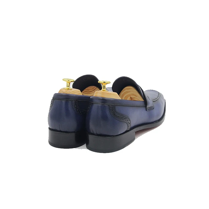 wholesale price Classy Hand-painted navy cowhide leather menwedding dress loafer  shoes for singapore