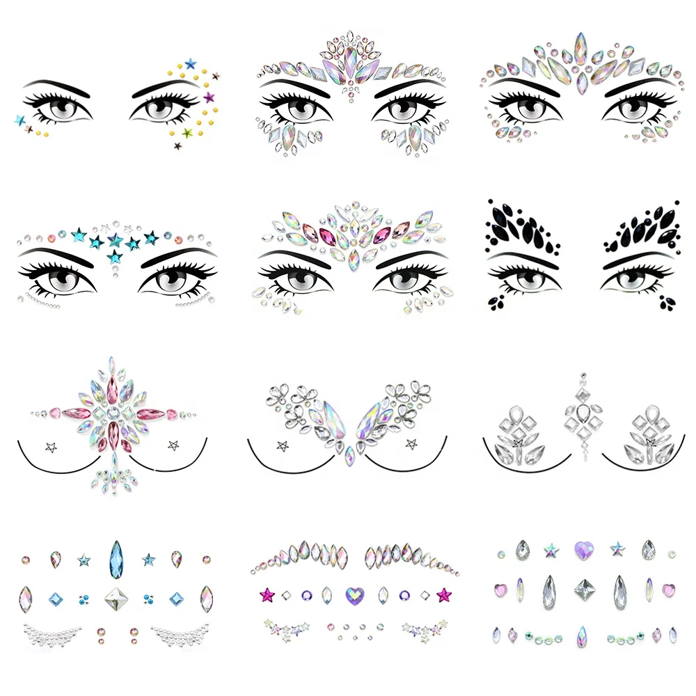 OEM custom rhinestone eye face jewel sticker Temporary 3D crystal gem face sticker