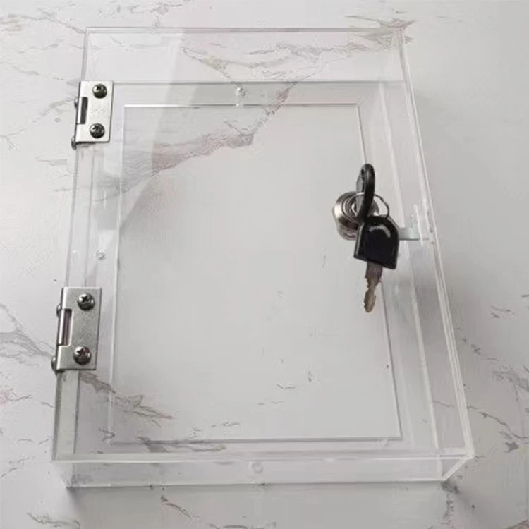 Acrylic Desktop Storage Box Dustproof Plexiglass Square Clamshell Organizer Lock Display Deposit Box