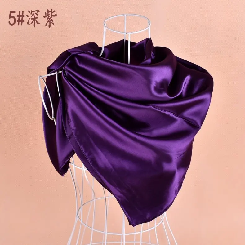 New arrival solid style muslim hijab scarf women headwrap 90x90cm luxury various plain colors square artificial satin silk scarf