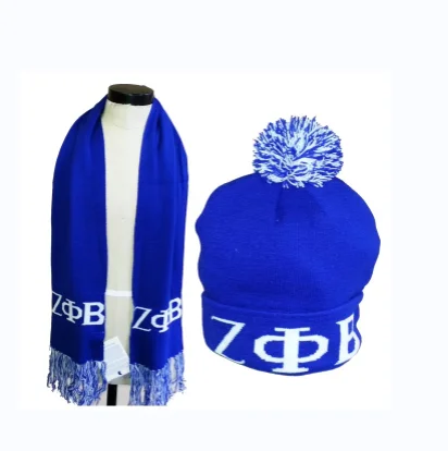 Custom Zeta Phi Beta Sorority Jacquard Knitted Fans Scarf and Beanie Hat Set