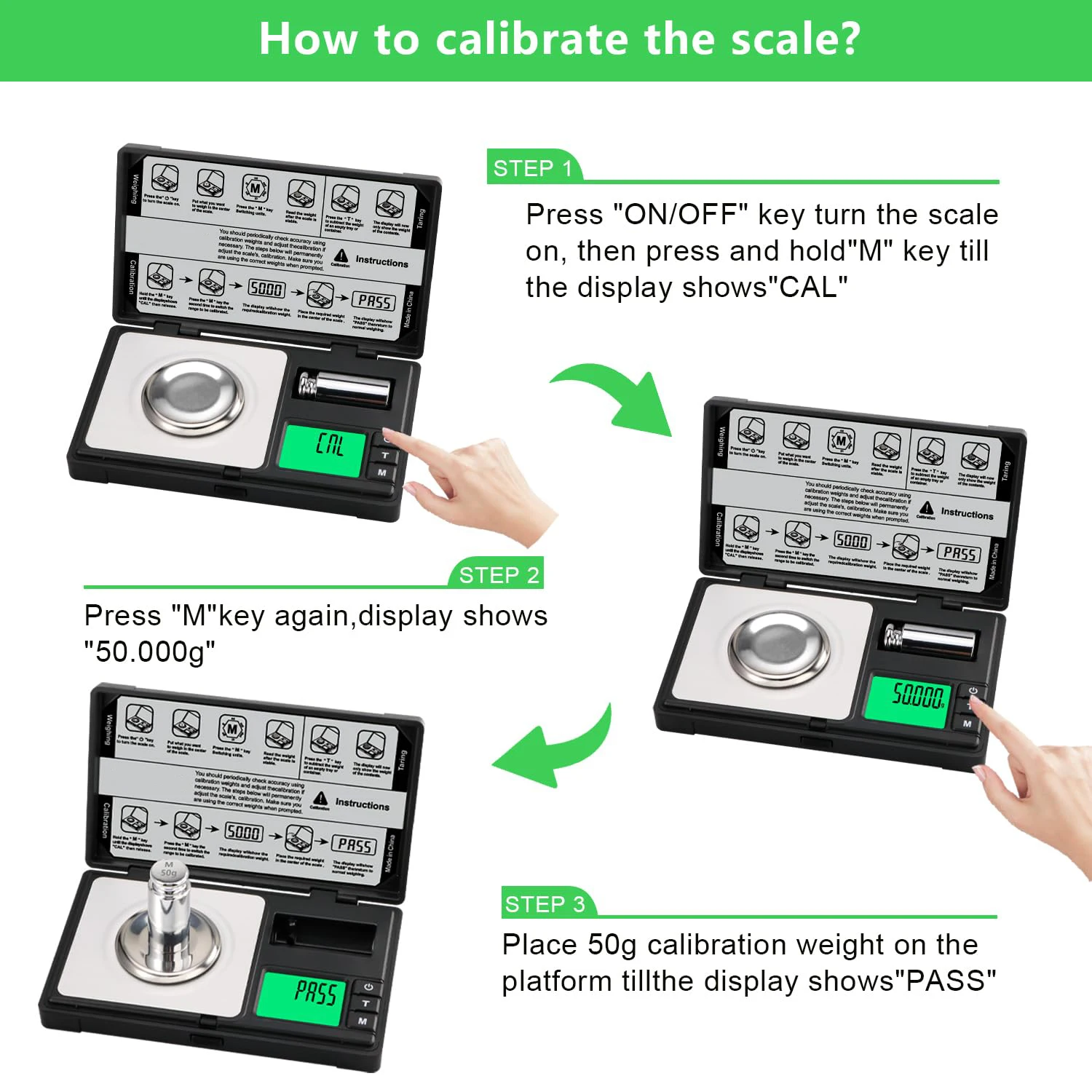 Digital Pocket Jewelry Gram Scale 50g/0.001g Highly Accurate Milligram Scale Dual Readout Display Weighing Jewelry Powder Gold