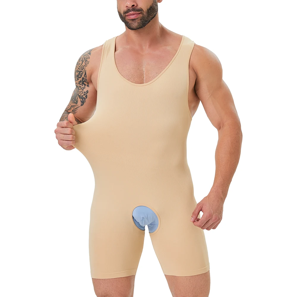 Mens Seamless  Body Shaper Tummy Control Romper Shapewear For Men Jumpsuit Shorts Full Bodysuit