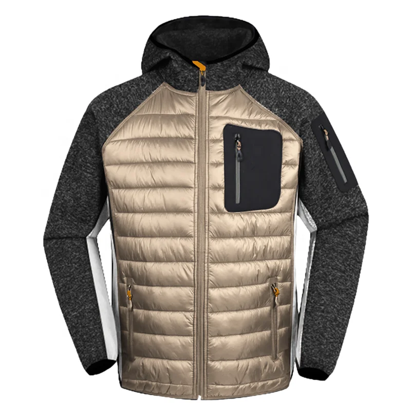 Custom Logo Multi Pockets Mixed Softshell Knitting Fabric Outdoor Sport Fitness mens Knitted Hybrid jackets