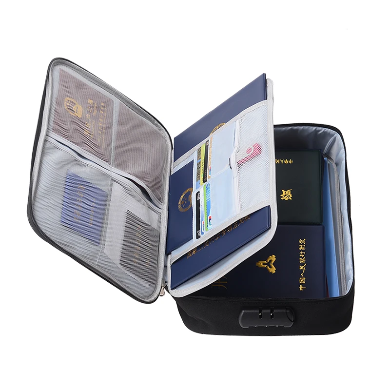2 layers file passport bag for travelling waterproof storage bag big capacity documents case with lock
