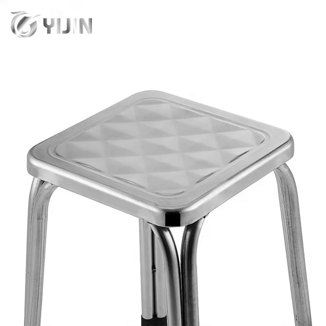 Wholesaler metal thick stool four legs square shape stainless steel dining chair