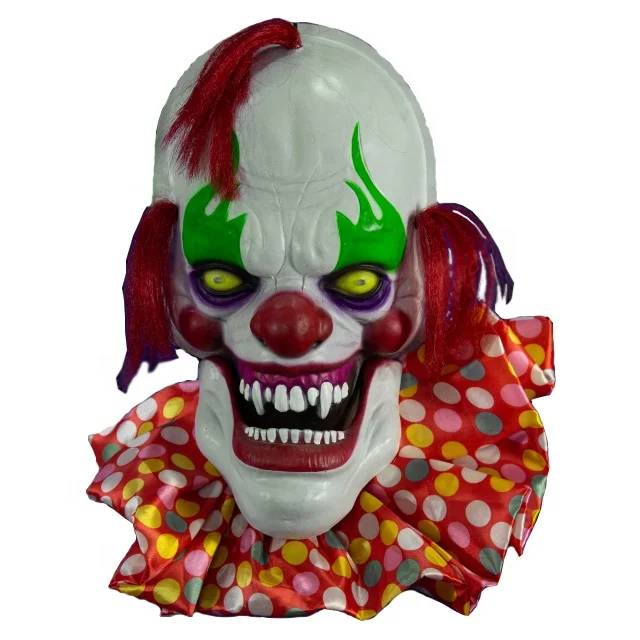 
Halloween Hanging Decoration Animated Talking Clown Head with Colorful Cloth Funny Scary Party Decor Haunted House props 