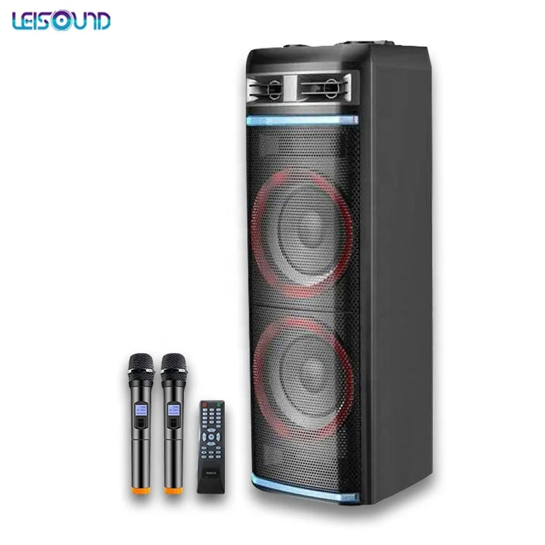 LEISOUND double 12inch pull rod portable wireless rechargeable battery trolley party dj speaker