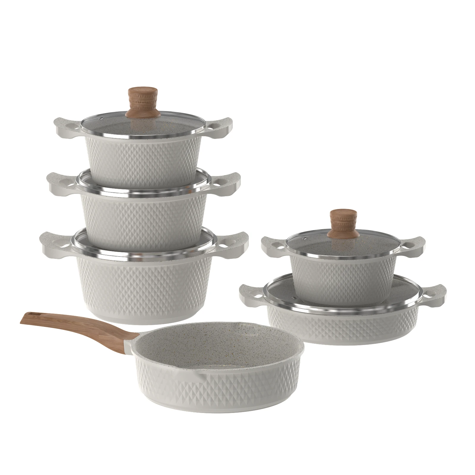 Wholesale Cost Diamond pattern 11 pcs Aluminum Die Cast Cooking Pot Cookware Sets