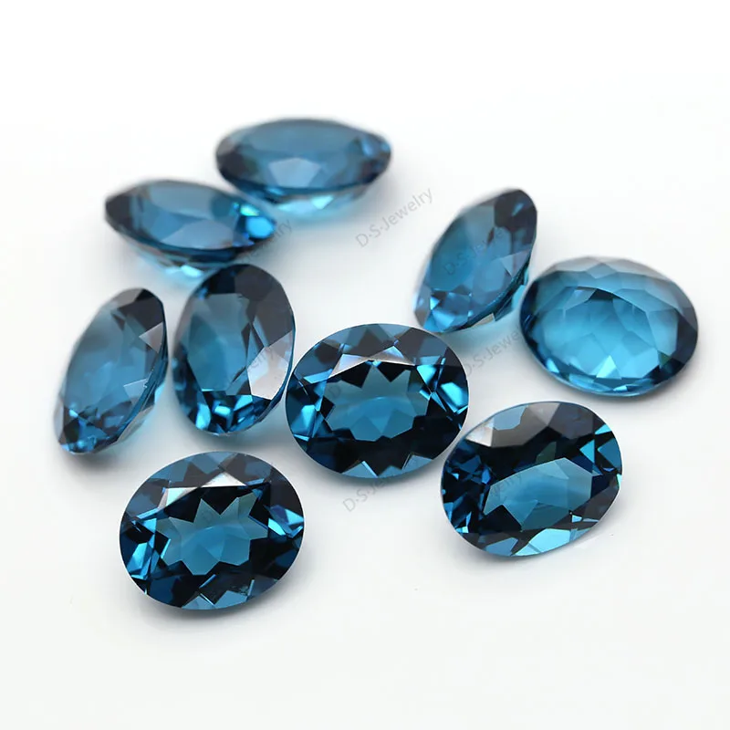 Custom Lab Grown Synthetic Nano Loose Stone 10x12 Oval Topaz London Blue Nanosital For Low Price
