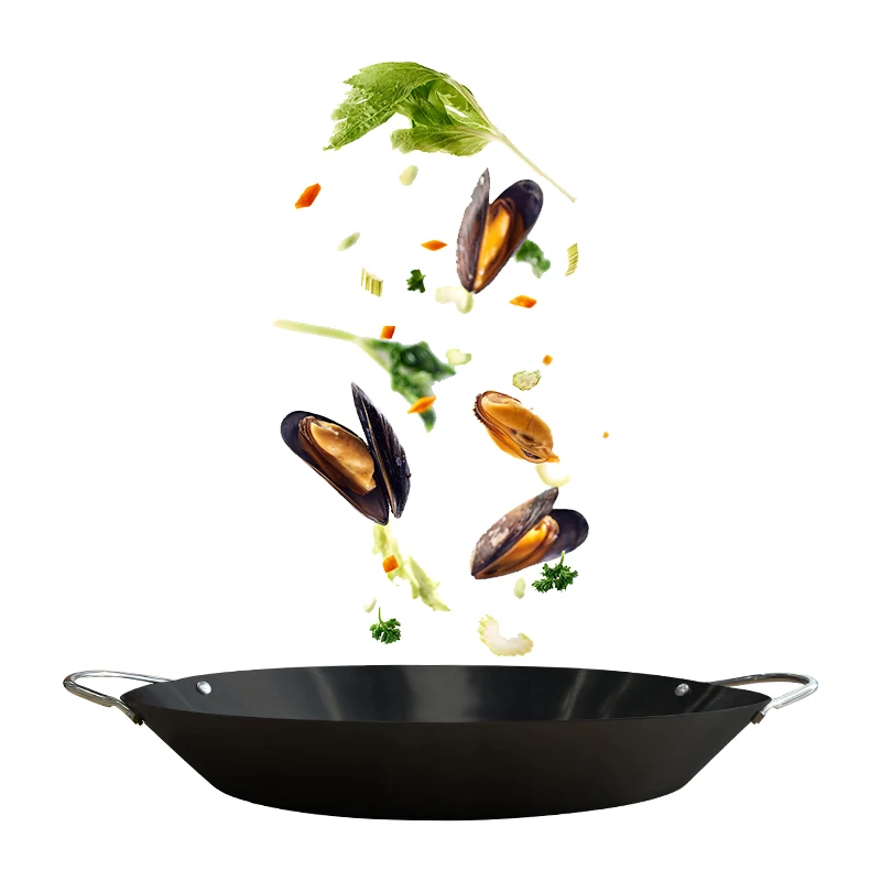 Double ears Spanish small sheet metal carbon steel frying cooking rice baking pan paella pan