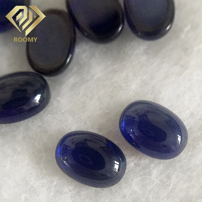 High Quality Clear 5A Oval Cut Cabochon Synthetic Corundum Dark Blue Lab Grown Sapphire Gemstone