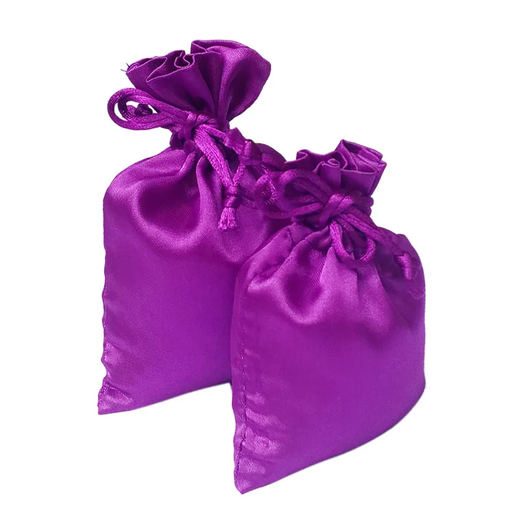 Satin drawstring bag custom logo satin wig bags with satin human weave hair gift storage bundle bag