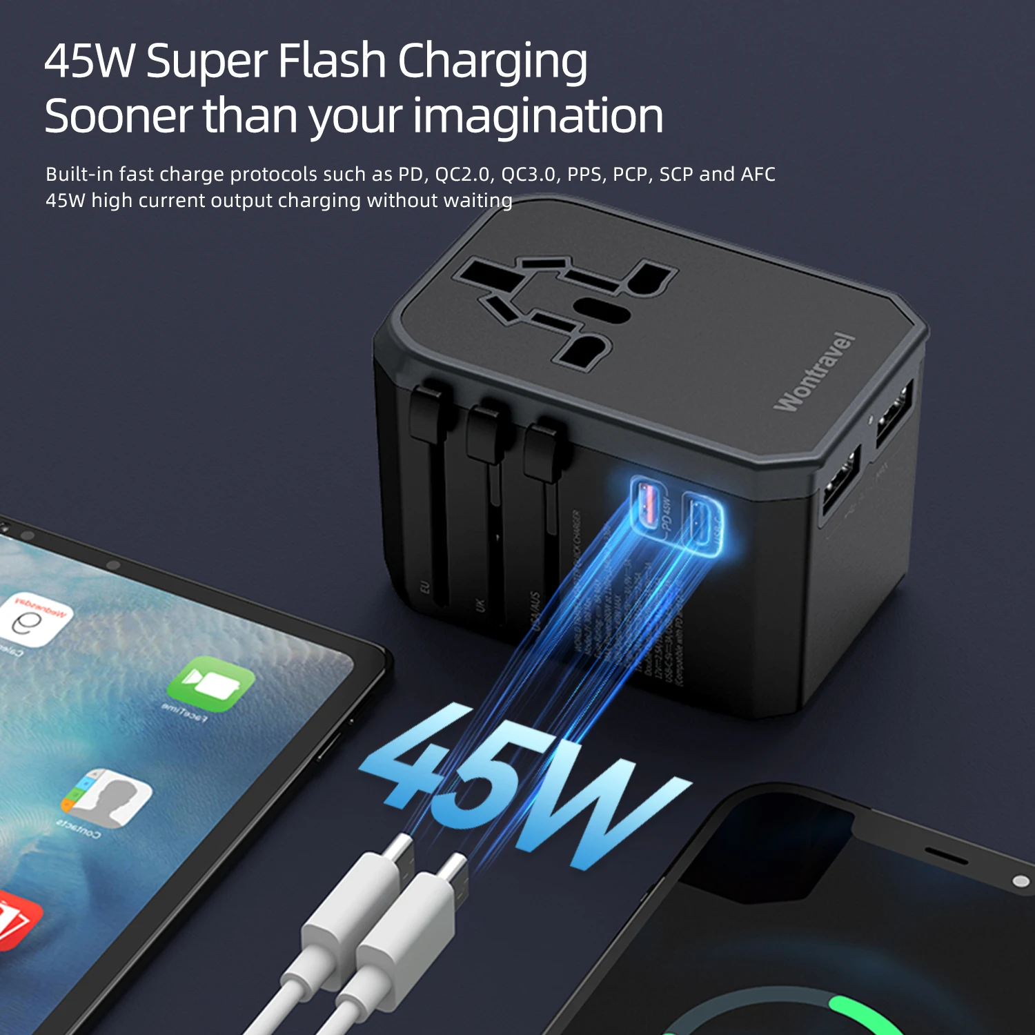 Wontravel Business Gift Item Electronic Product 45W Output Multi Port Quick Charger Wall Switch Socket