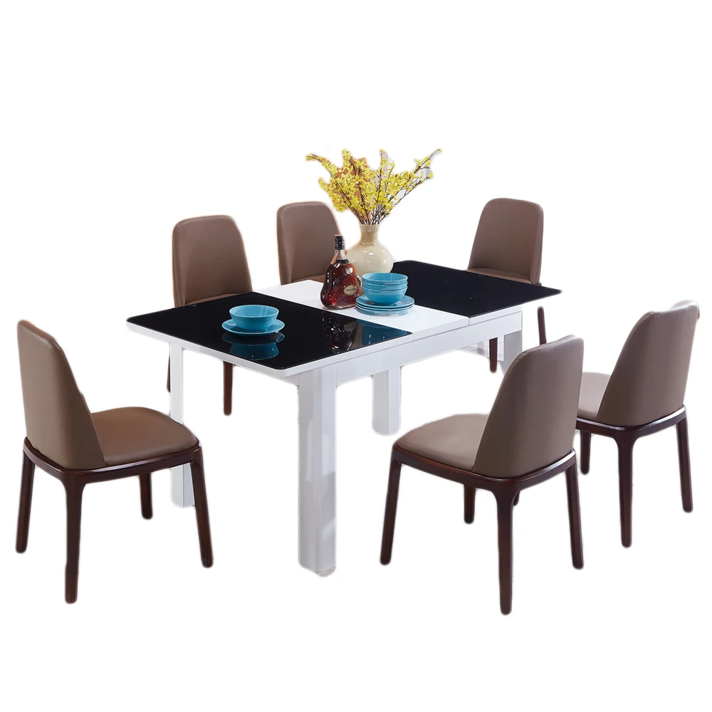 Modern and simple small apartment Nordic light luxury extendable  tempered glass rectangular dining table
