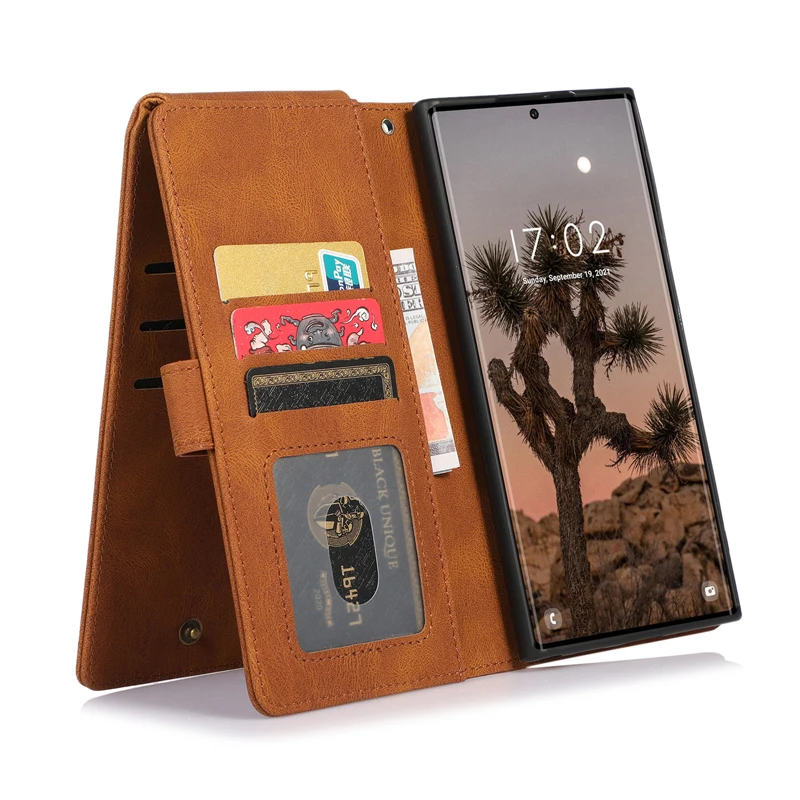 Pu Leather Wallet Flip Cover Leather Phone Case Ziplock Bag  For Samsung S22 Ultra A Aeries