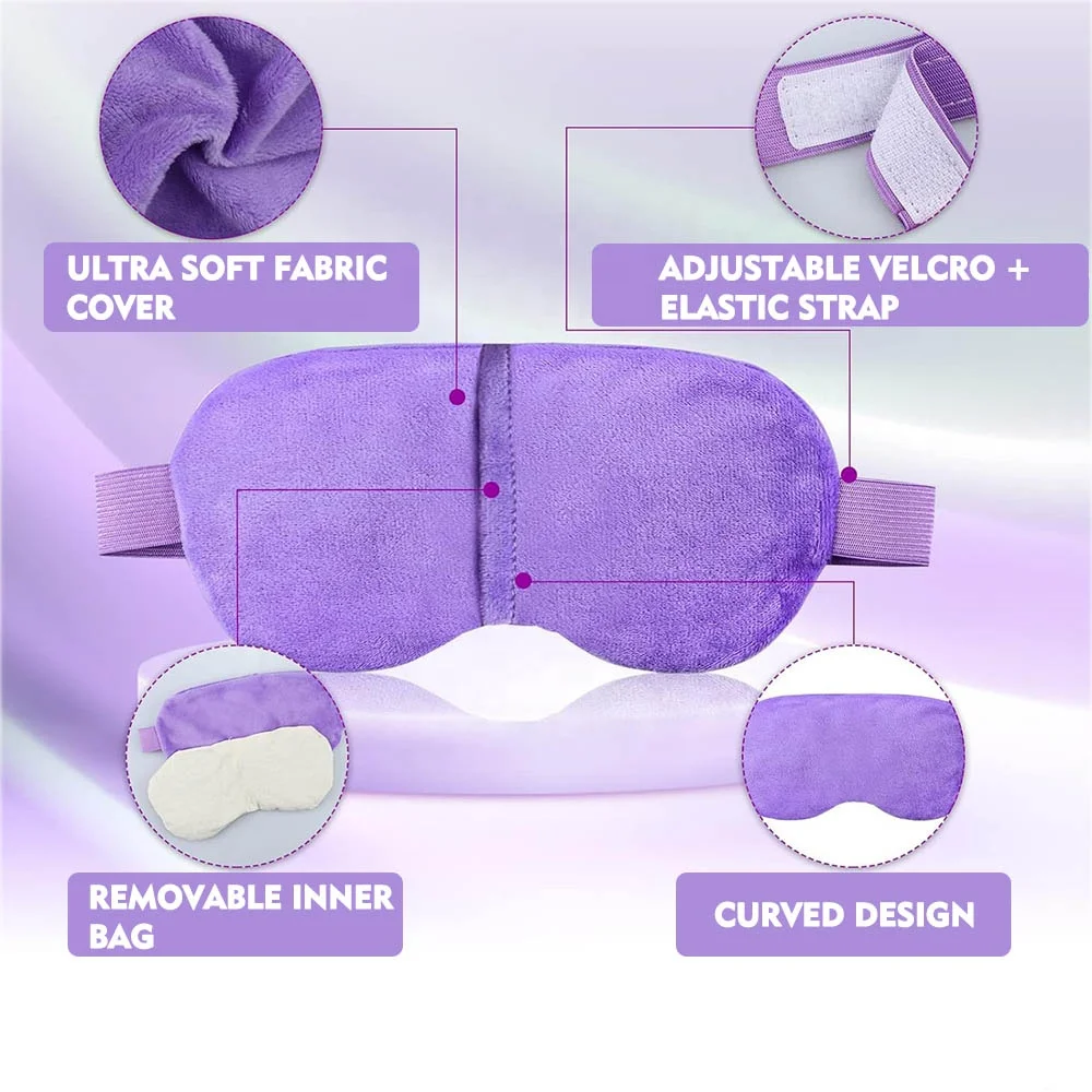 soft fleece eye mask with microwave lavender clay beads reusable hot & cold yoga eye heating pad heat compress pack