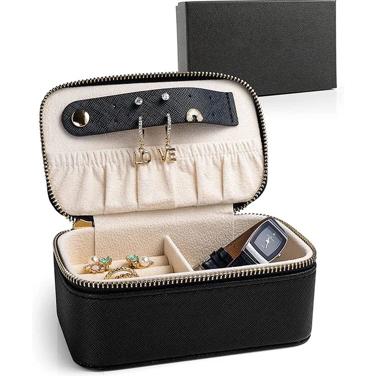 Small Travel Jewelry Box Organizer - leather Jewelry Travel Case with Storage for Rings, Earrings, Necklaces, Watches, Bracelet