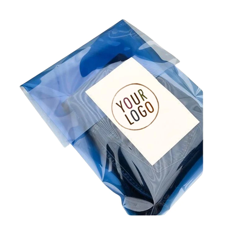 custom logo printed fashion blue plastic gift boutique shopping bag for Clothing Hoodies T-shirt Packaging Bag