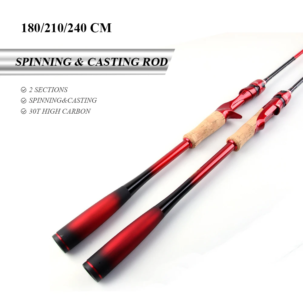 1.8/2.4/2.4M 30T carbon solid lure spinning rods pole red & black color EVA handle spinning and casting rod for Seawater stream