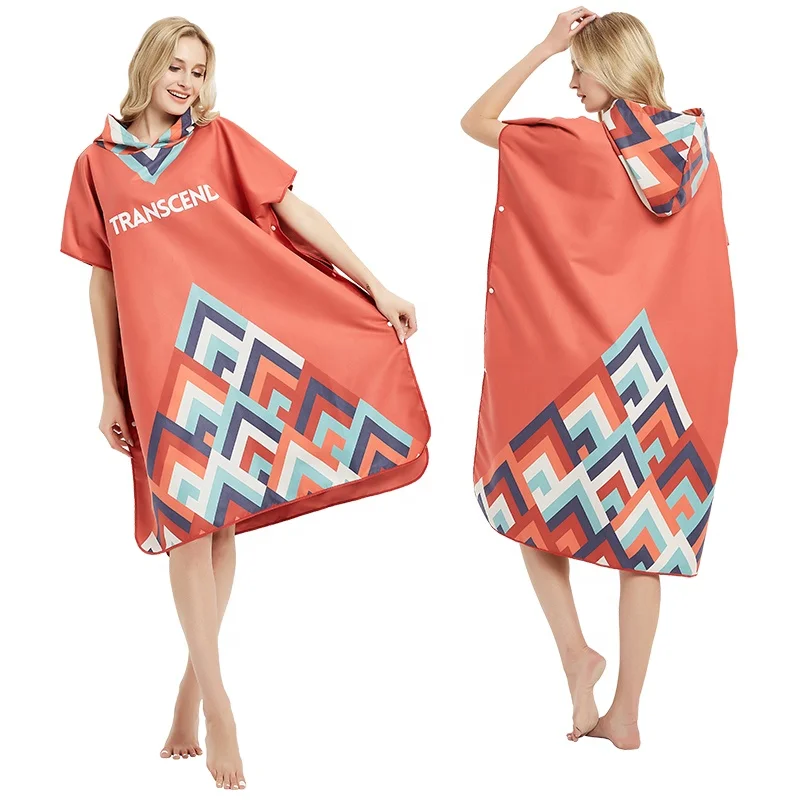 Custom Print Microfiber Poncho Towel With Hooded For Adults Beach Poncho
