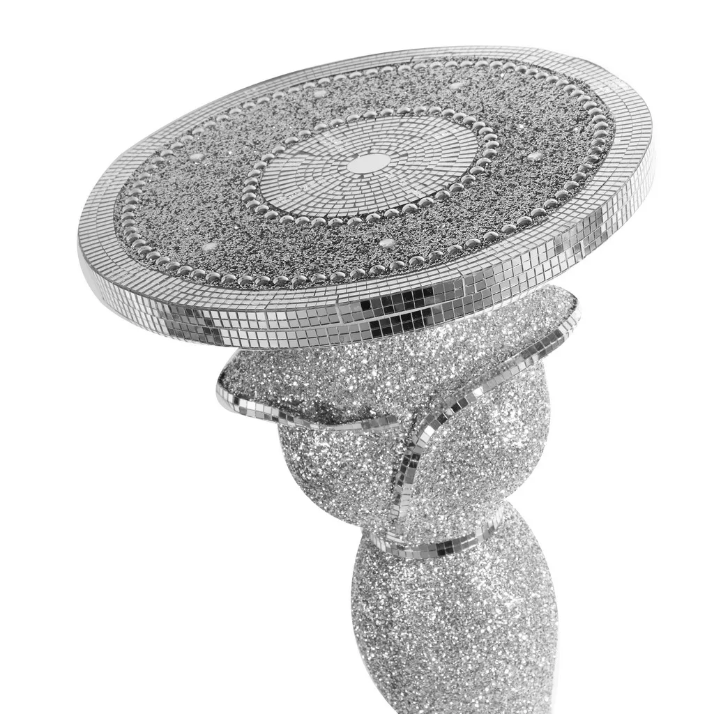Mirrored Crushed Crystal Skirt Shape Pedestal Table End Lamp Venetian For Wedding