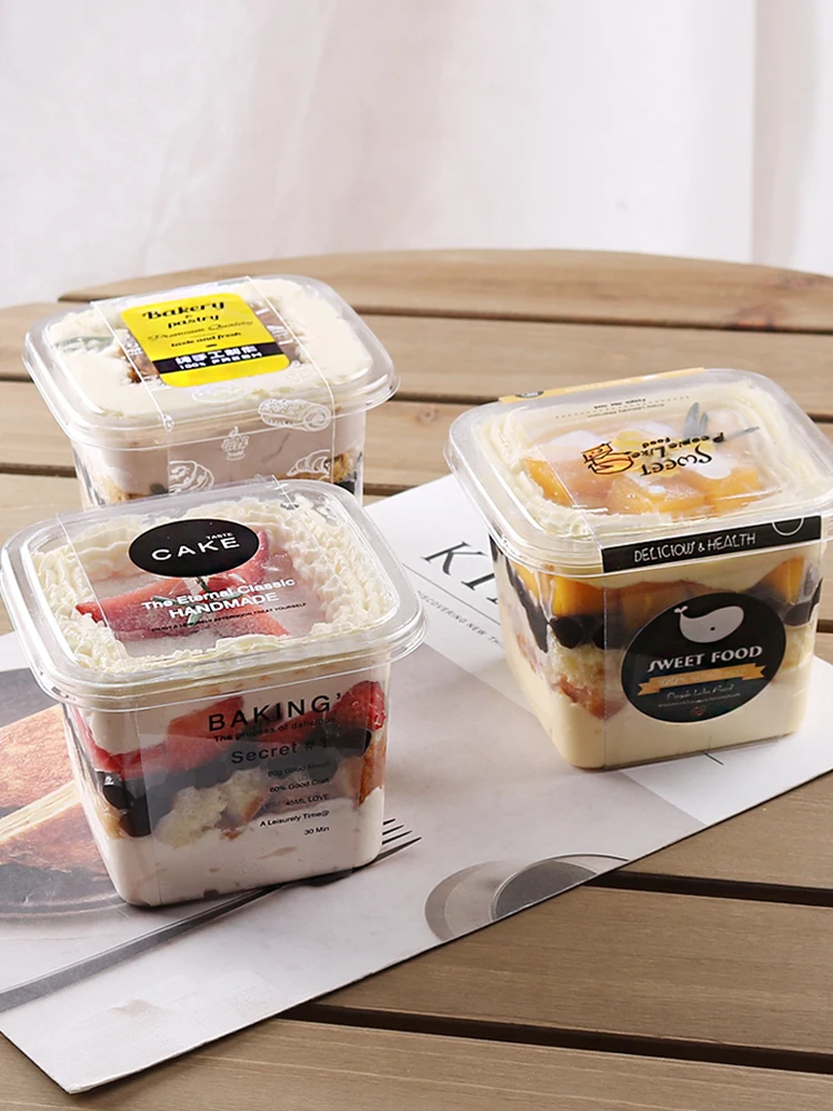 
Dessert shop supplies disposable Square plastic dessert cup Clear Plastic Cake Mousse Cup Tiramisu Contain with PET lid 