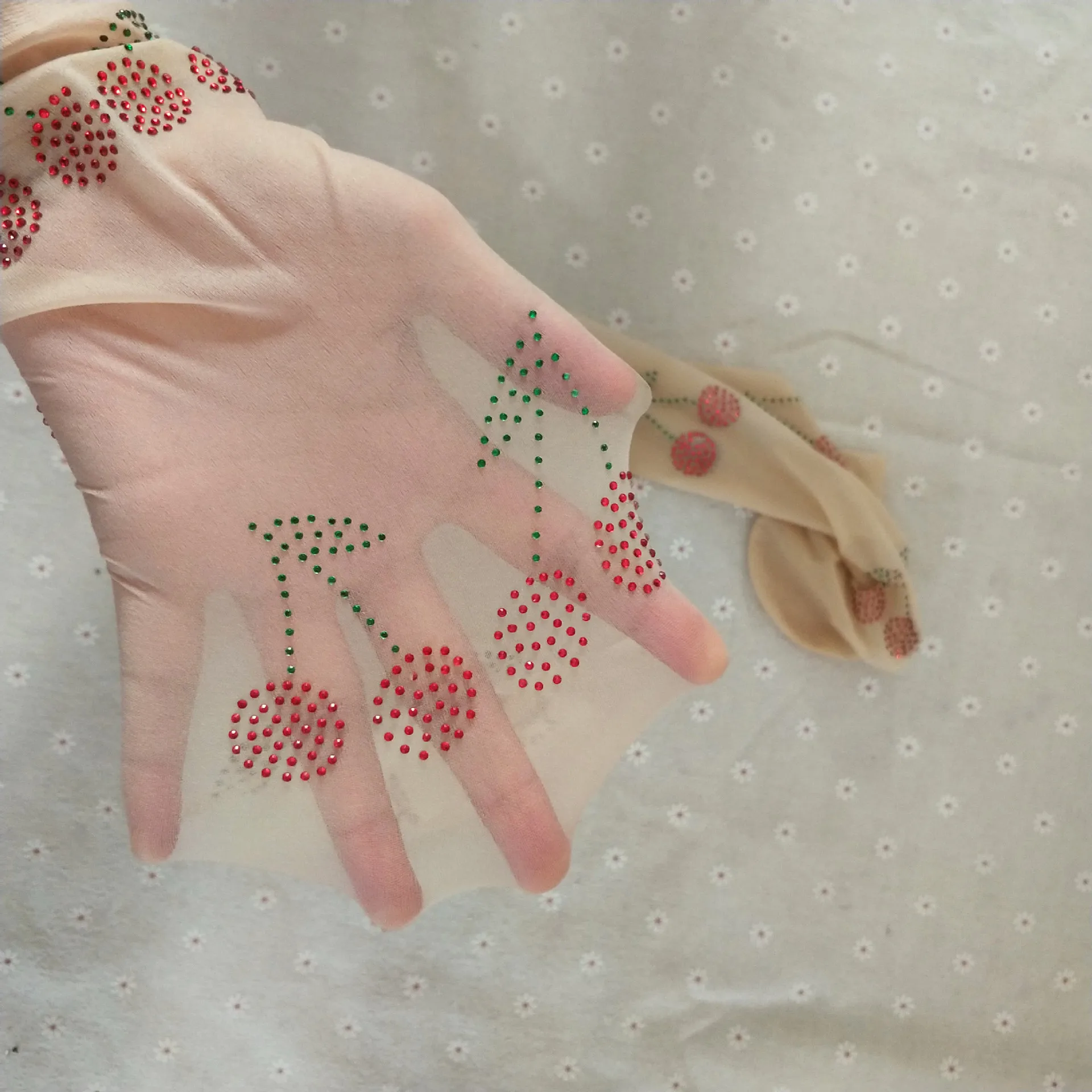 Sexy Mesh Nylon Legging High Waist Slim Stockings Woman Cherry Rhinestone Tights Pantyhose