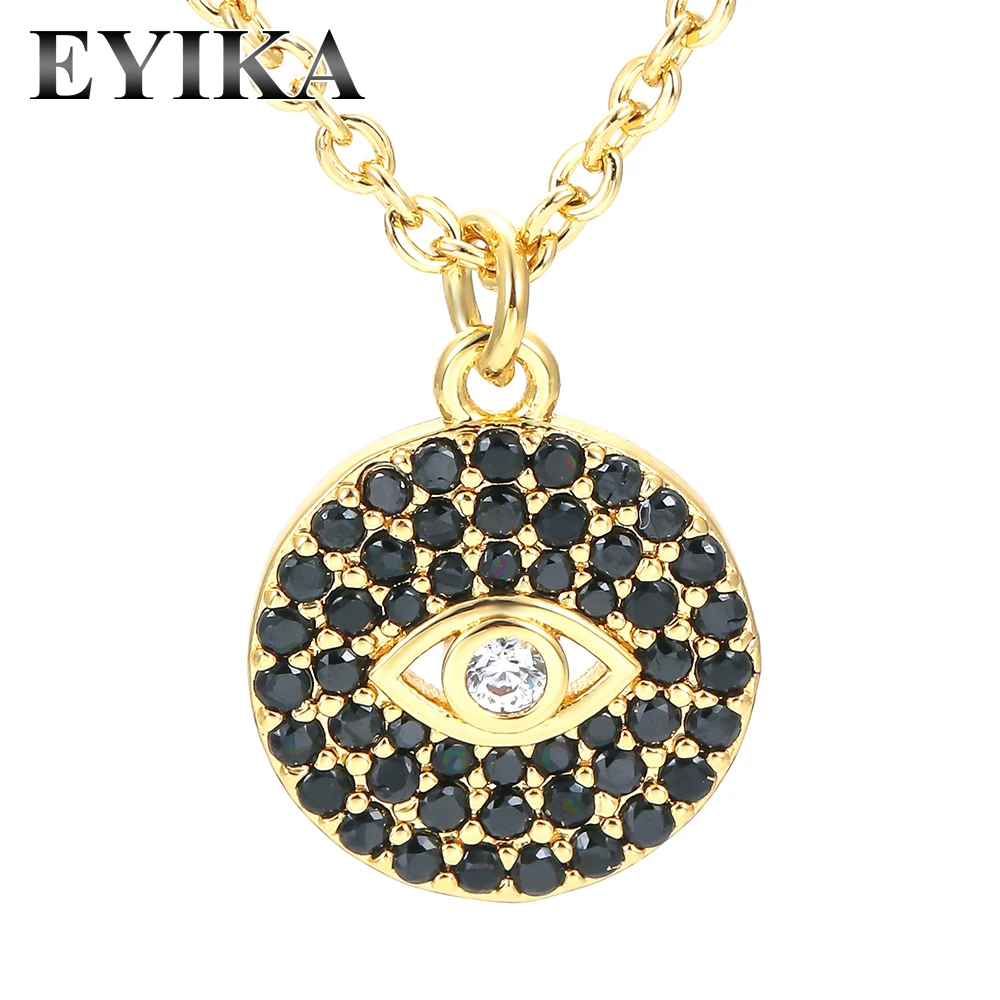 Fashion Gold Plated Multicolor Zircon Round Coin Evil Eyes Pendant Necklace Turkish Devil Eyes Necklace Women Statement Jewelry