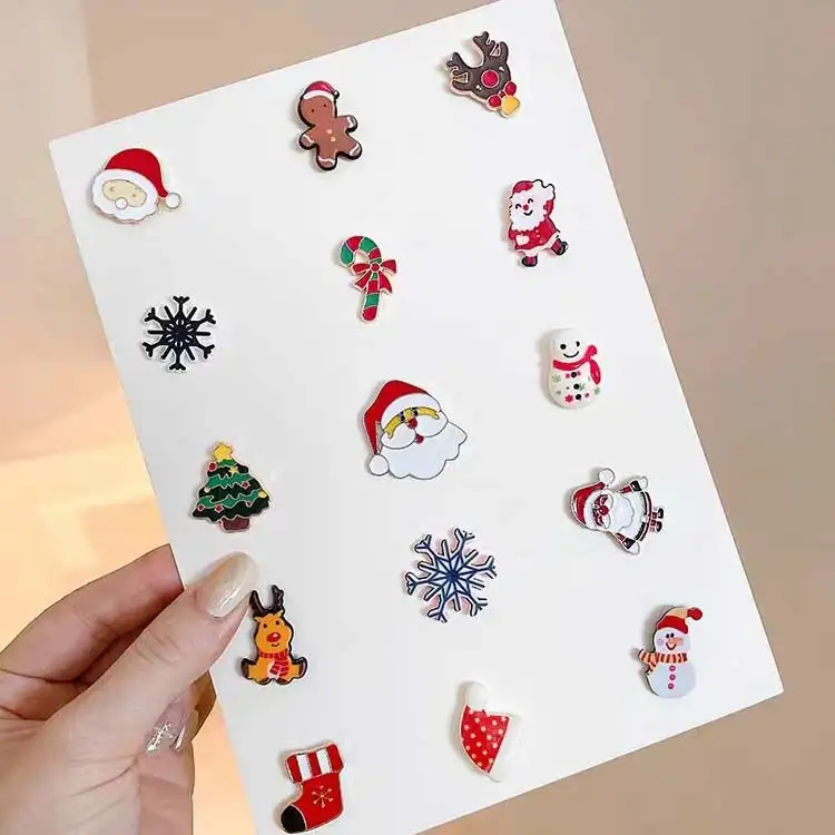 Decorations Gift Cute Set Cartoon Badge Custom Hat Kids Santa Claus Christmas Tree Reindeer Brooch Enamel Christmas Lapel Pin