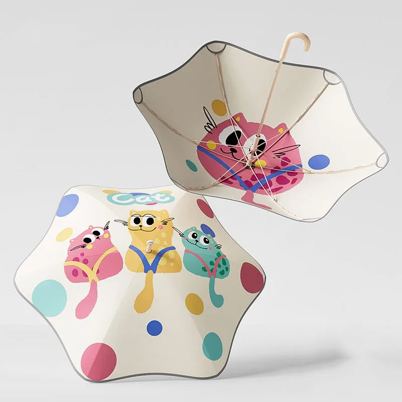 Kids Umbrella Steel Cute Lightweight Safed Reflective Strip Blunt Umbrella C Shaped Handle Kids Umbrella