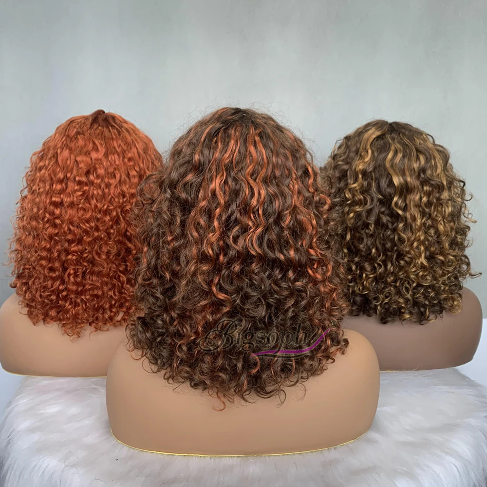 Bobs Wigs Human Hair,Wigs Short Hair,SDD 12 Inch Color #350 Luxury Curl Glueless Human Hair Wig With Bang