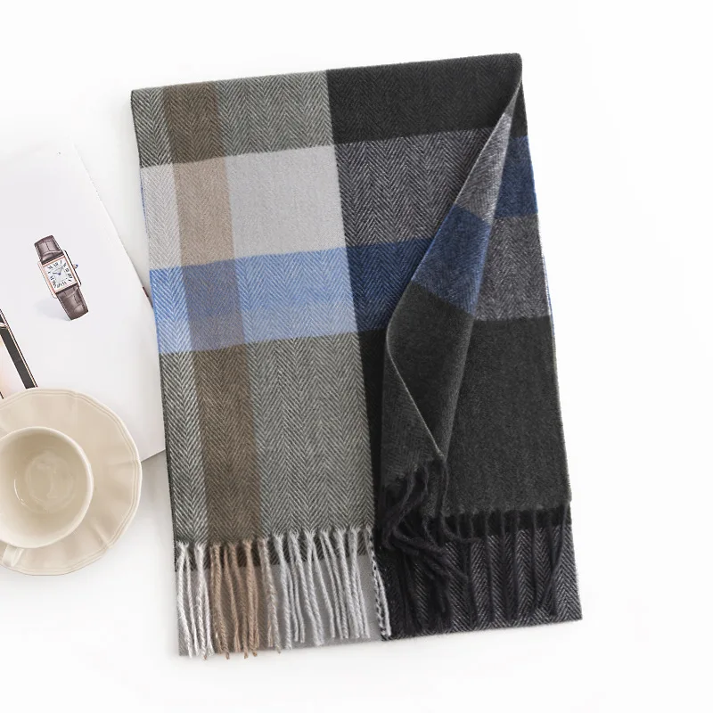 Classic brand soft luxury winter plaid imitate check cashmere women men scarf