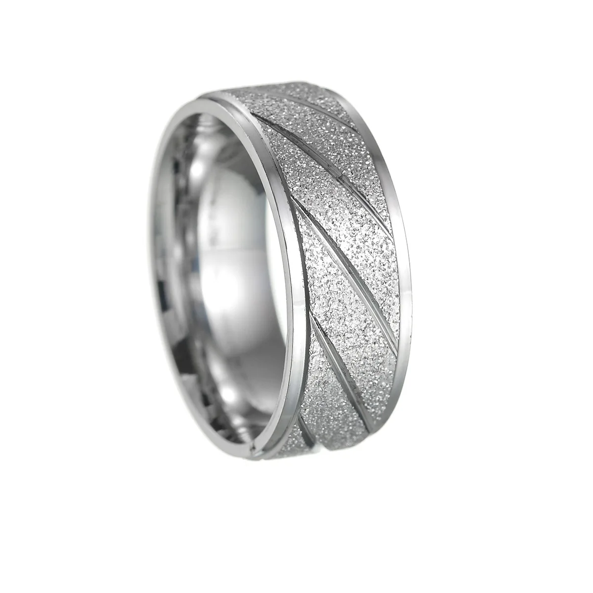 Fashion 8mm Twill Matte Surface Men Rings simple design cheap striped Stainless Steel Twill Scrub Rings For Men Women