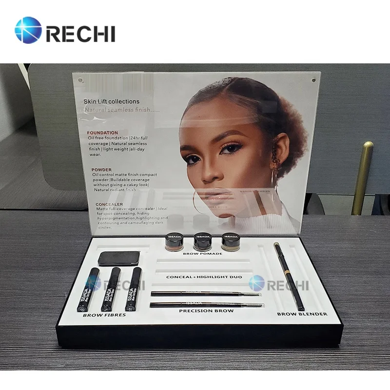 RECHI Acrylic Makeup Mascara Cream Retail POS Display Stand For Eyebrow Pencil Perspex Eyeshadow Lipstick Lip Gloss Display Rack