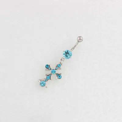 Allergy prevention piercing jewelry cross diamond insert navel nail metal medical stainless steel bend rod navel nail