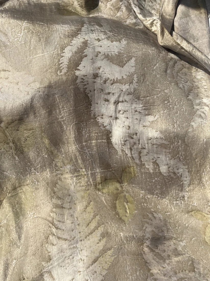 New Arrival Premium Eco Printed Ferns & Rose Pure Silk Scarf with Unique Leaf Patterns Sustainable Casual Wear for Women