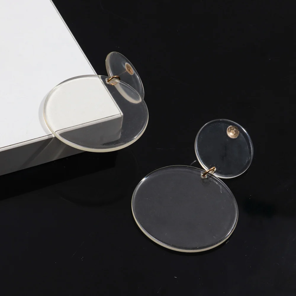 Autumnwinter Designer Textured Casual jewelry Clear Plexiglass Round Simple Large Party Jewelry Long Acrylic earrings for Women