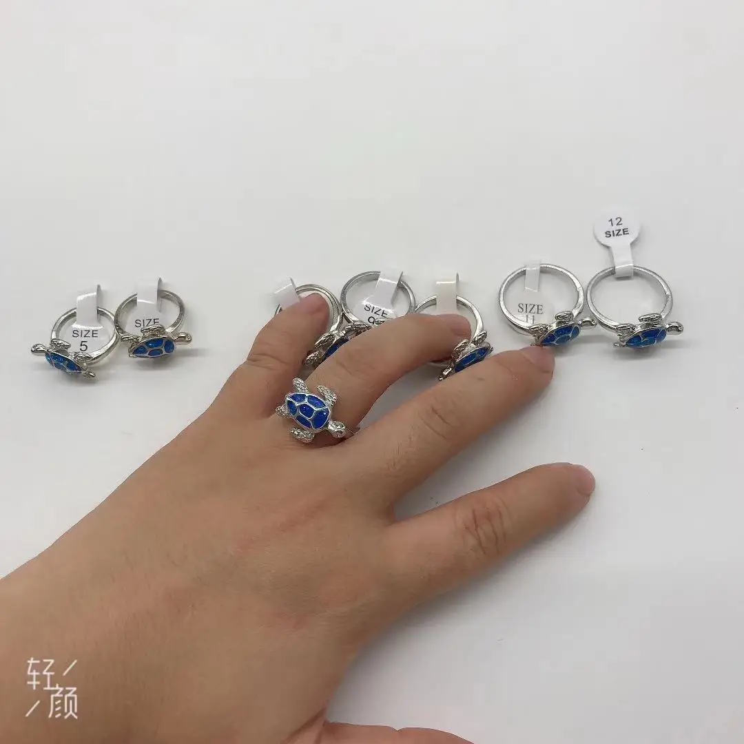 Summer Hot Selling Beach Ocean Style Tortoise Turtle Ring Blue Opal Turtle Ring For Unisex Women Men