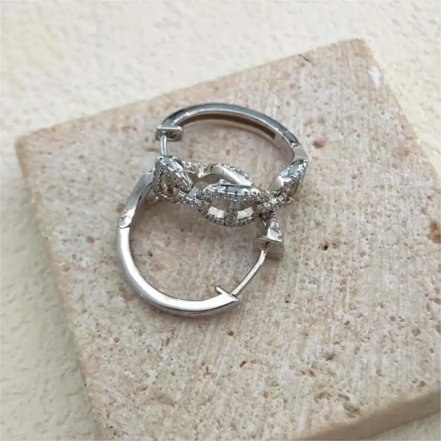 Carline Topsale Dainty Simple Zircon S925 Rhodium Plated Earrings Full Zircon Hoop Earring Korean Zircon Earring  For Women