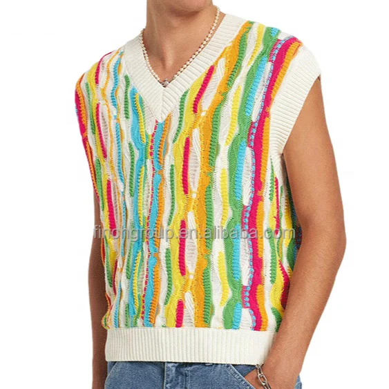 Finch Garment jacquard striped design crew-neck loose knitted sleeveless men pullover sweaters vest