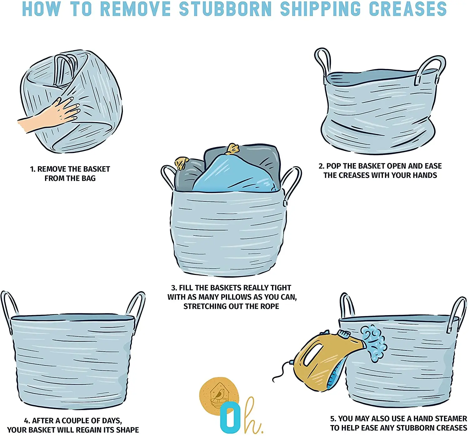 Large Gray Woven Laundry Round Storage Cotton Rope Basket