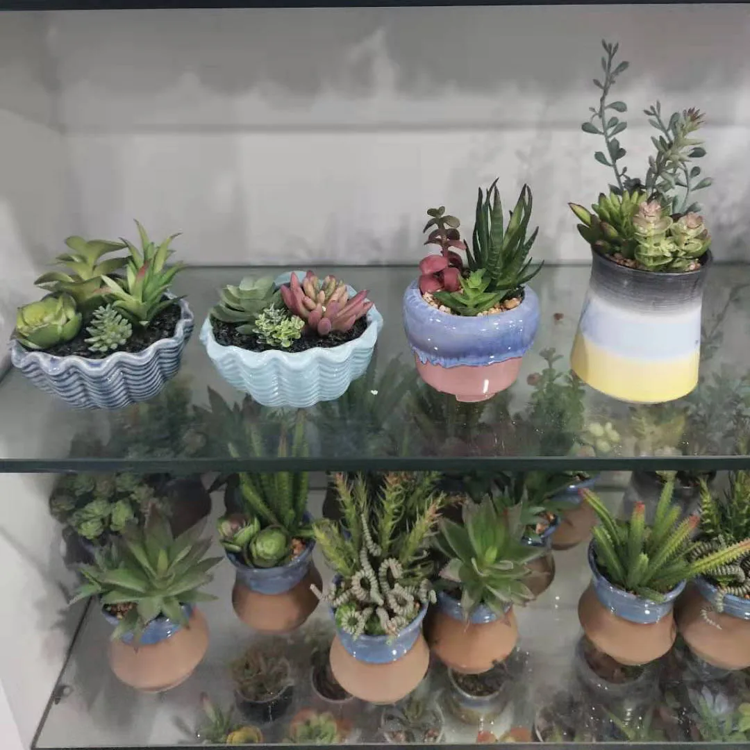 Small Cement Potted Artificial Echeveria Succulent Plants